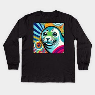 Arctic Aura Weddell Seal Pop Art - Polar Elegance Kids Long Sleeve T-Shirt